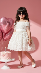 Ivory Royal Petal Fringe Princess Dress