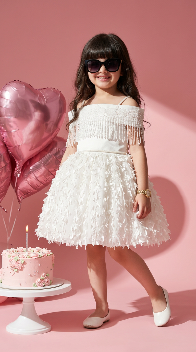 Ivory Royal Petal Fringe Princess Dress