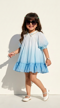 Sky Blue Embroidered Peter Pan Collar Girls A-Line Dress