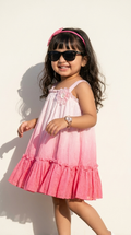 Blush Pink Ombre Floral Girls Ruffle Hem Dress