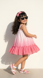 Blush Pink Ombre Floral Girls Ruffle Hem Dress
