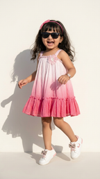 Blush Pink Ombre Floral Girls Ruffle Hem Dress
