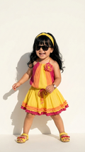Sunshine Yellow Colorblock Floral Girls Summer Dress