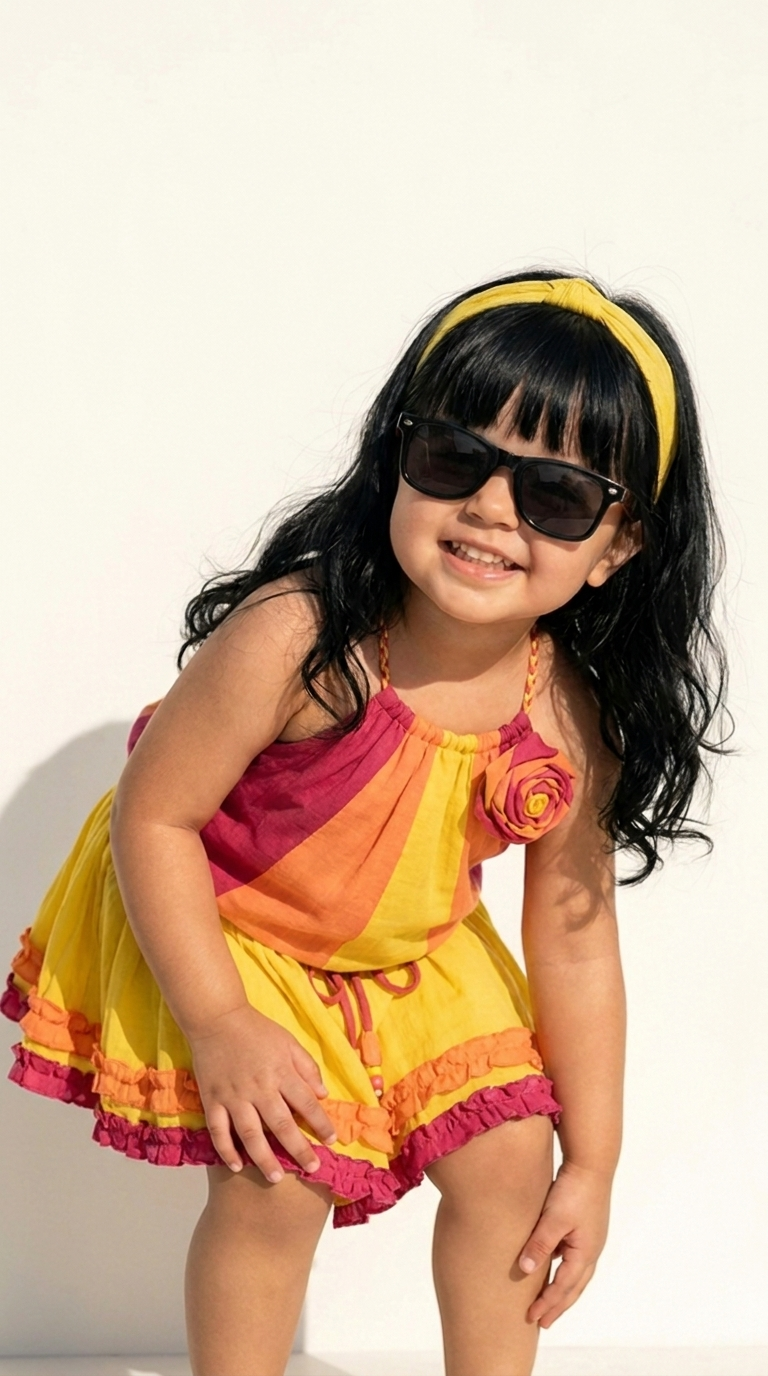 Sunshine Yellow Colorblock Floral Girls Summer Dress