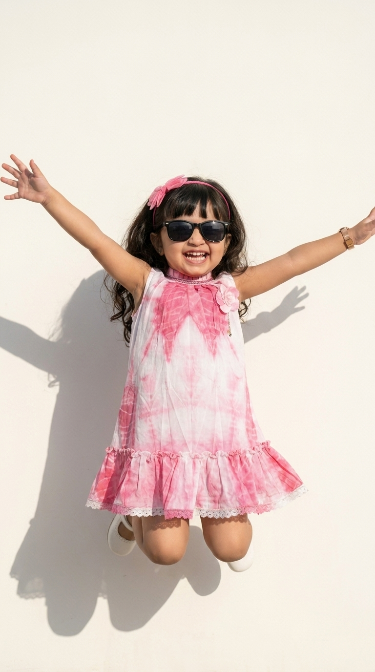 Blush Pink Tie-Dye Ruffle Hem Girls Summer Dress