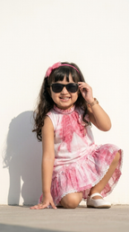 Blush Pink Tie-Dye Ruffle Hem Girls Summer Dress