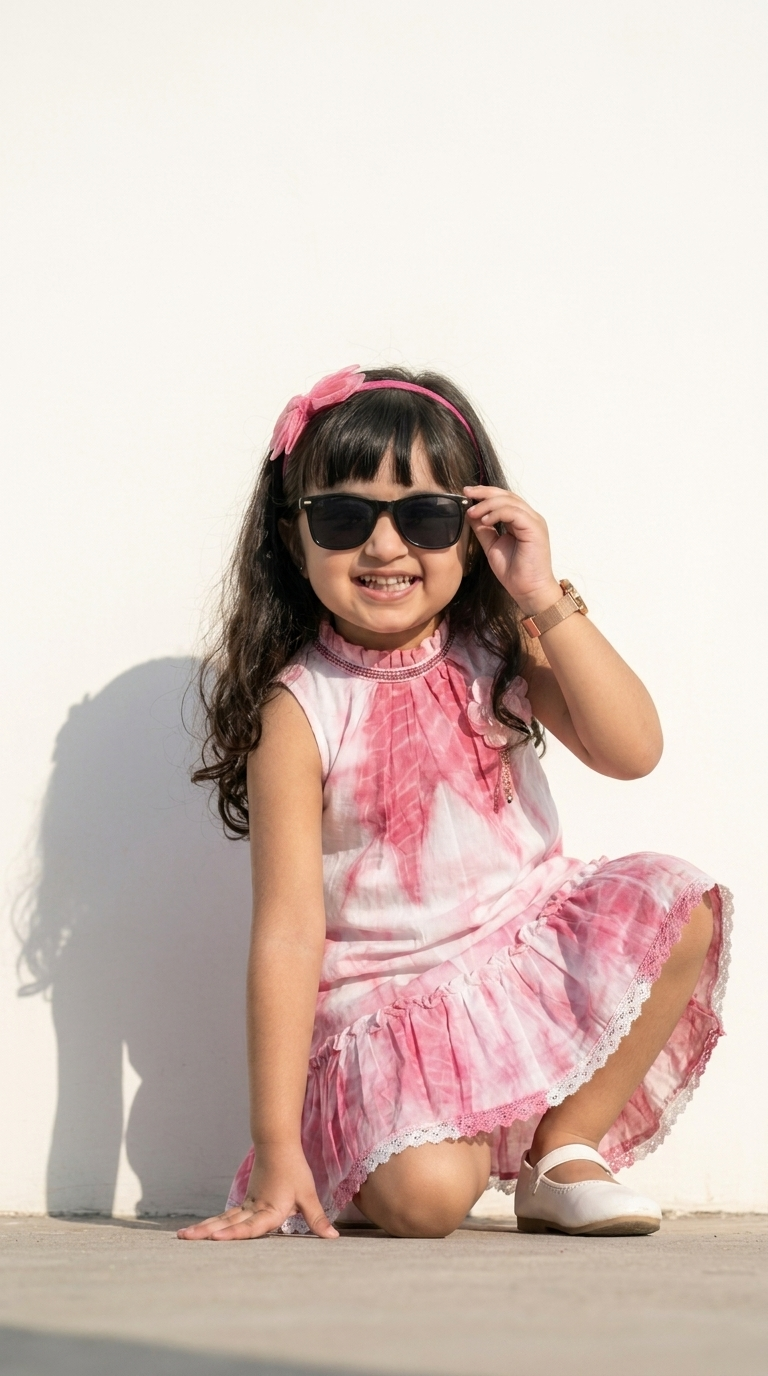 Blush Pink Tie-Dye Ruffle Hem Girls Summer Dress