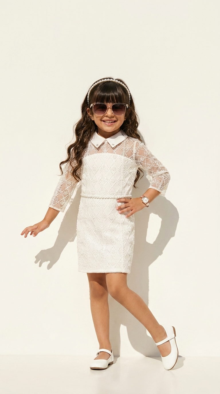 Pearl Elegance Lace Party Dress