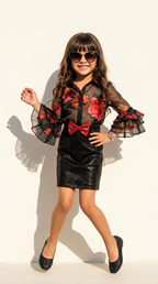 Scarlet Bloom Sequin Party Dress
