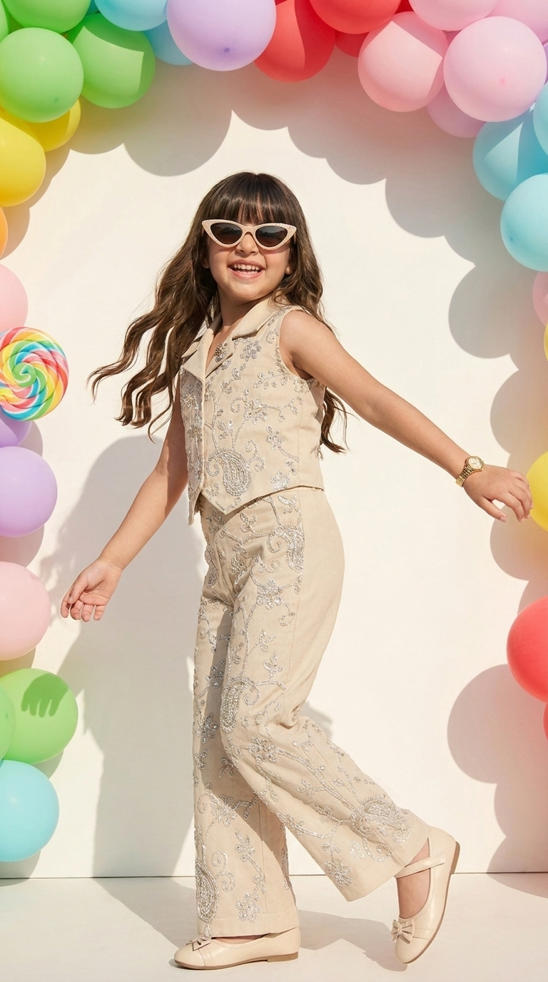 Champagne Royale Embroidered Co-Ord Set