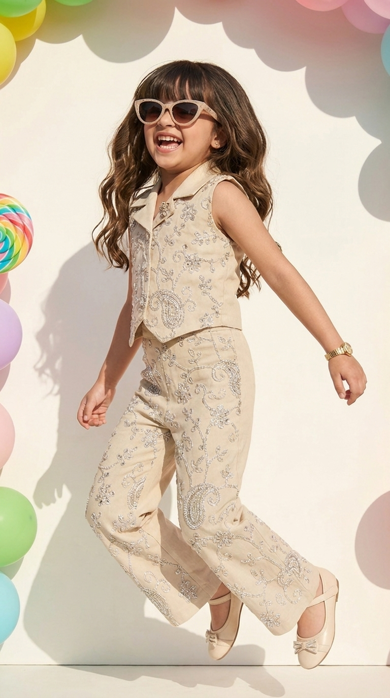 Champagne Royale Embroidered Co-Ord Set