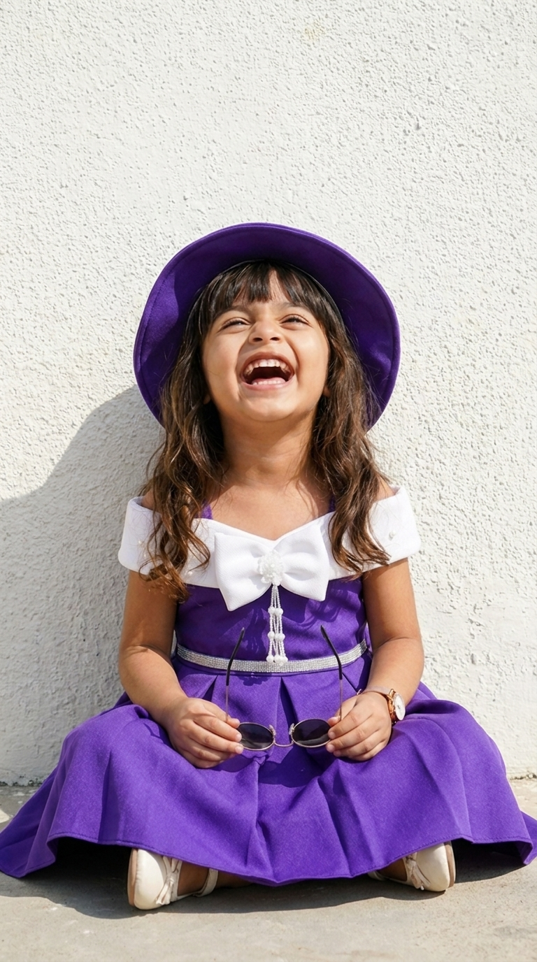 Royal Purple Bow Charm Girls Party Dress