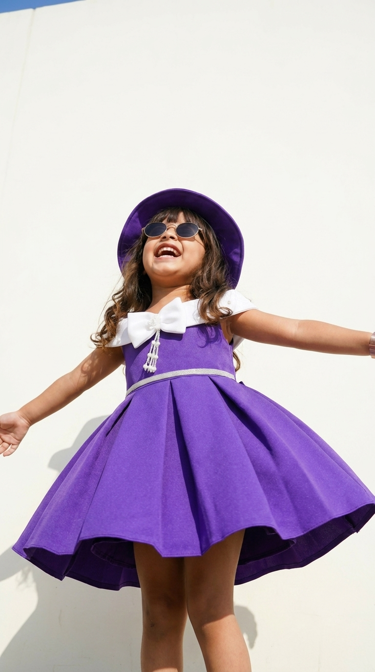 Royal Purple Bow Charm Girls Party Dress