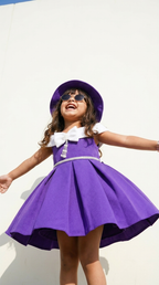 Royal Purple Bow Charm Girls Party Dress