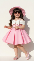 Blush Pink Pearl Bow Girls Party Dress