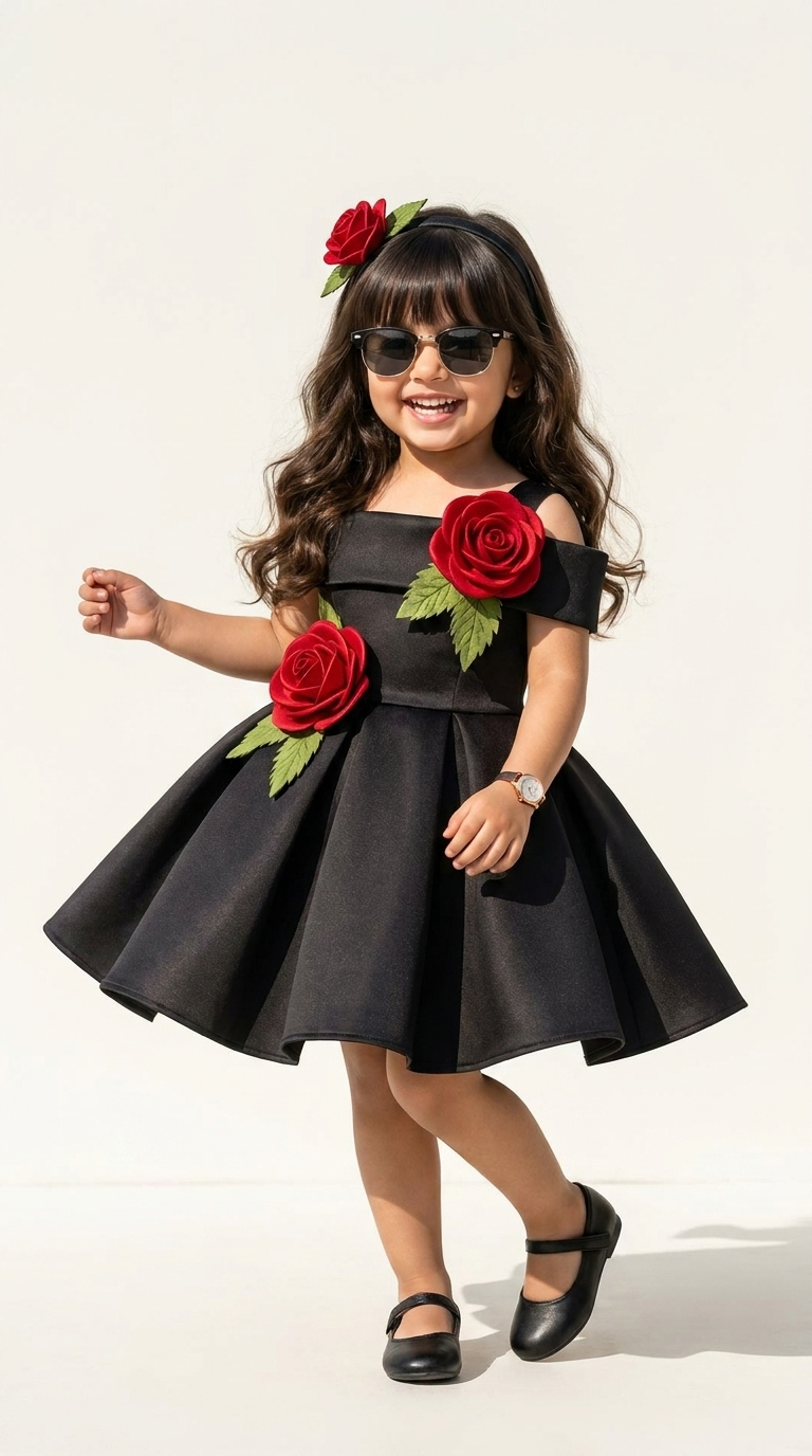 Midnight Rose Elegance Girls Party Dress