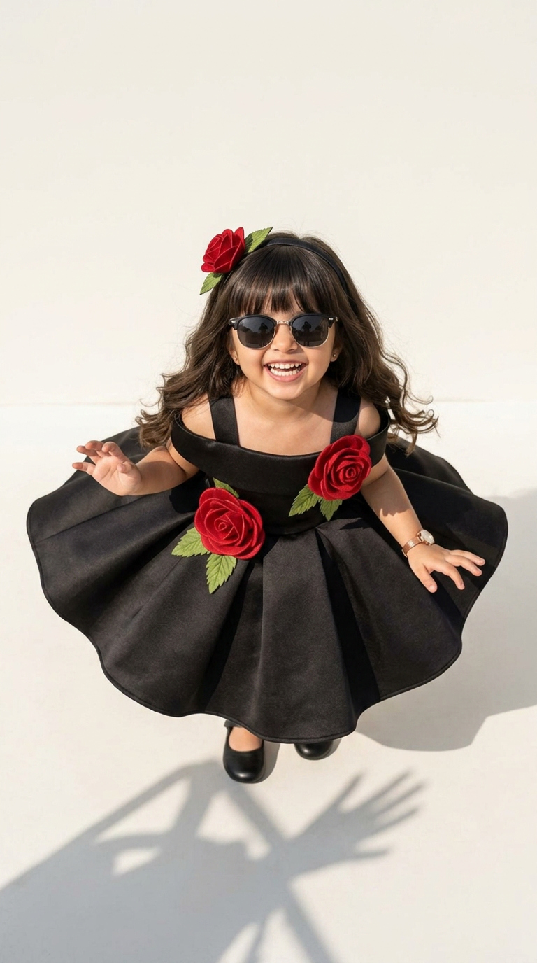 Midnight Rose Elegance Girls Party Dress