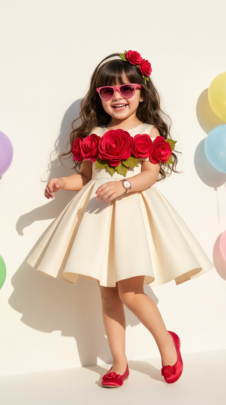 Crimson Rose Garden Girls Party Dress