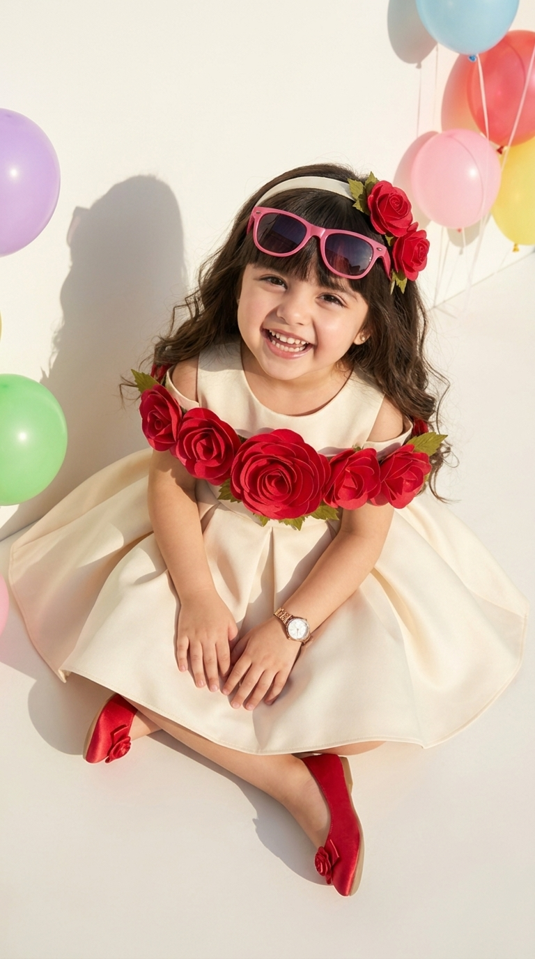 Crimson Rose Garden Girls Party Dress