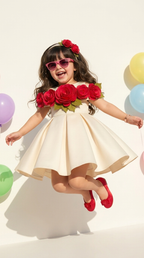 Crimson Rose Garden Girls Party Dress