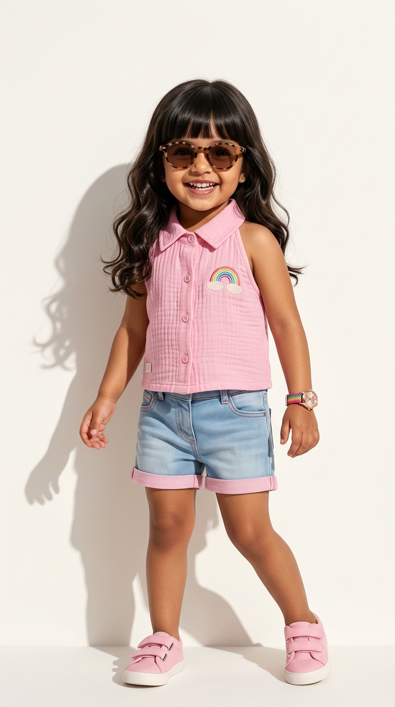 Pink Rainbow Charm Girls Casual Co-Ord Set