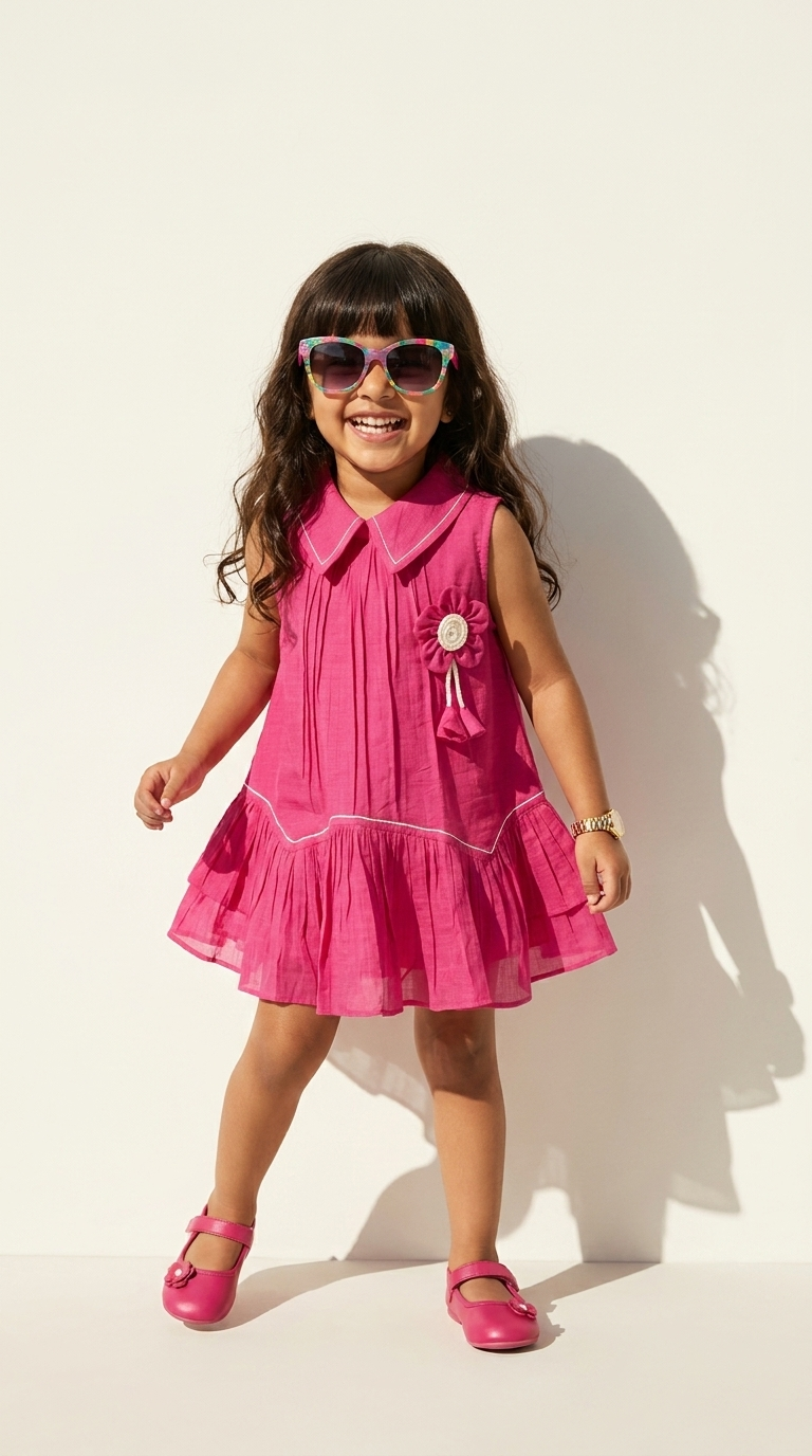Fuchsia Bloom Girls Ruffle Party Dress