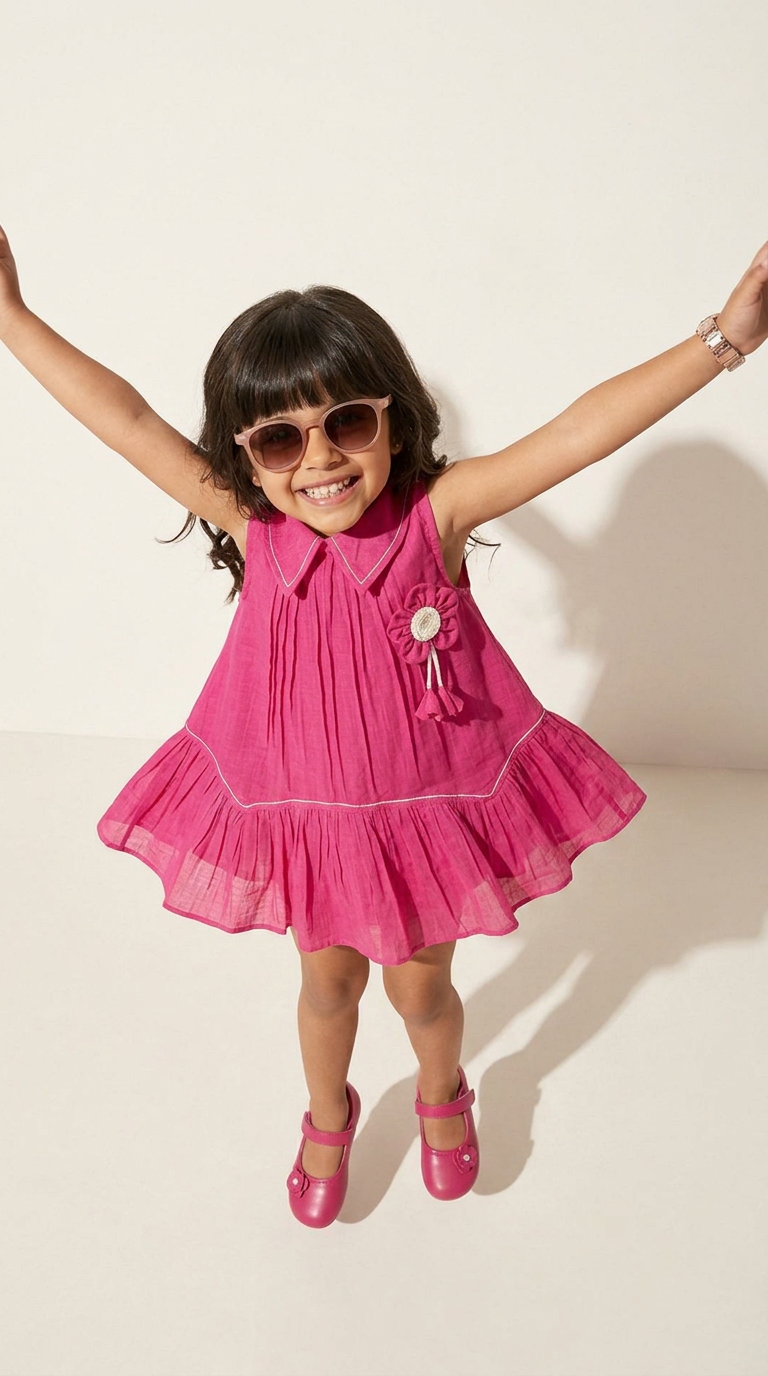 Fuchsia Bloom Girls Ruffle Party Dress