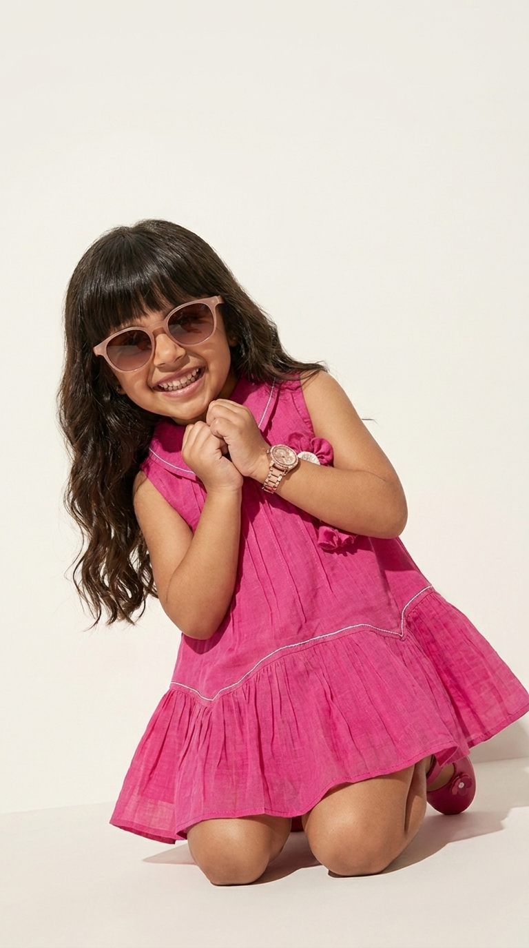 Fuchsia Bloom Girls Ruffle Party Dress