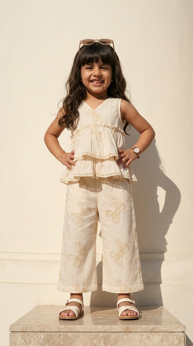 Ivory Butterfly Bloom Girls Co-Ord Set