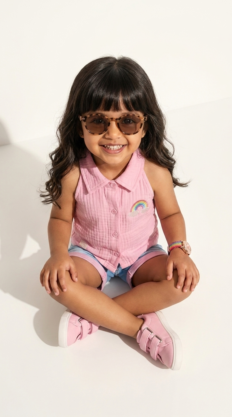 Pink Rainbow Charm Girls Casual Co-Ord Set
