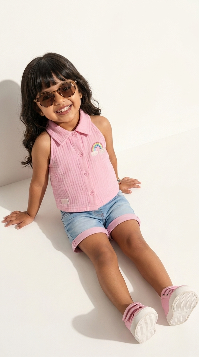 Pink Rainbow Charm Girls Casual Co-Ord Set