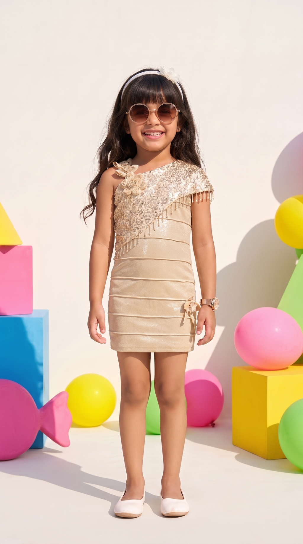 Champagne Sequin Floral Asymmetric Co-Ord Set