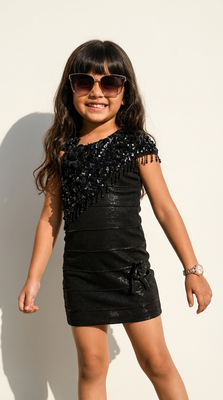 Midnight Sequin Draped Mini Dress