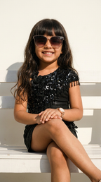 Midnight Sequin Draped Mini Dress