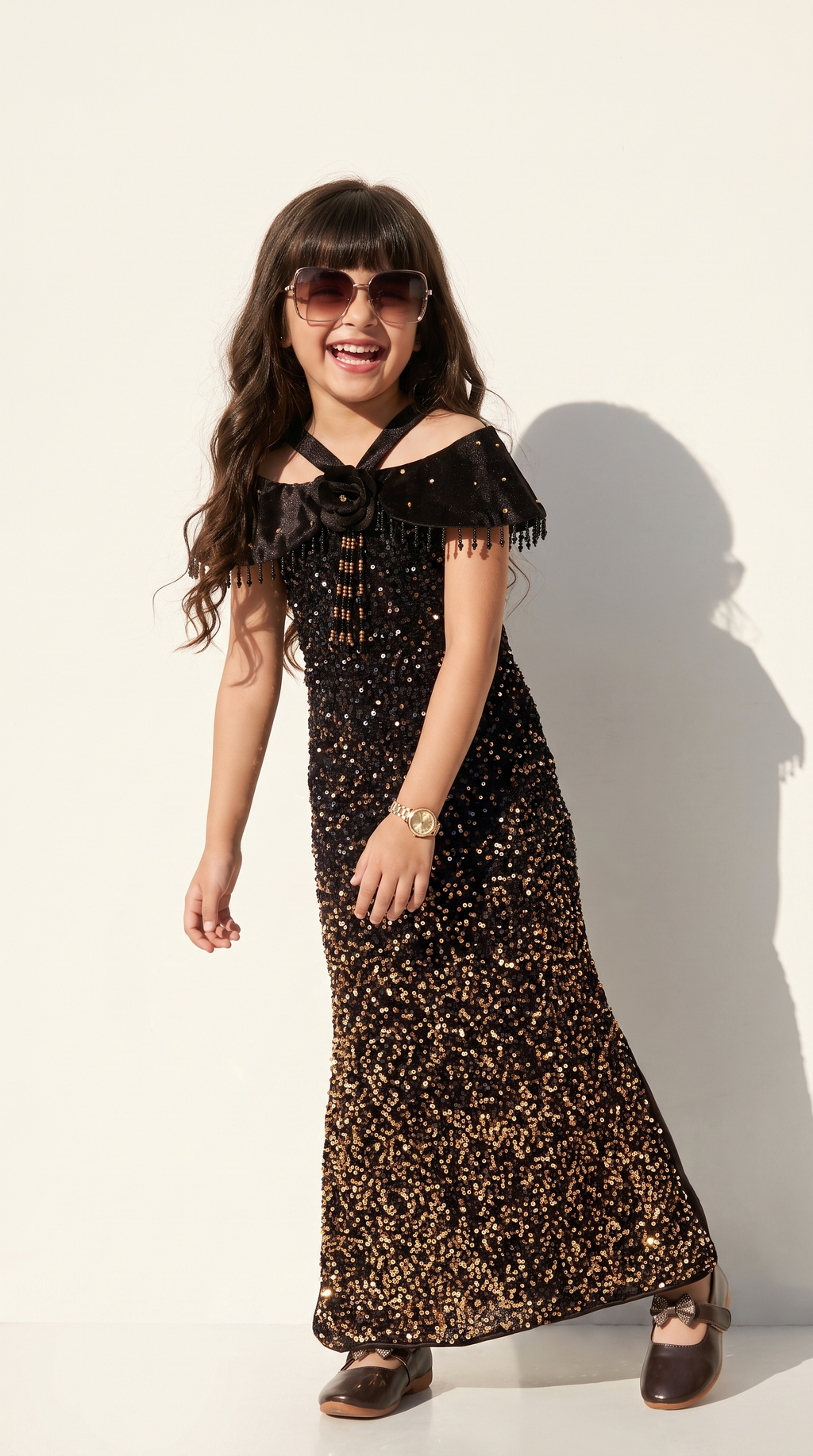 Midnight Glam Sequin Cape Gown