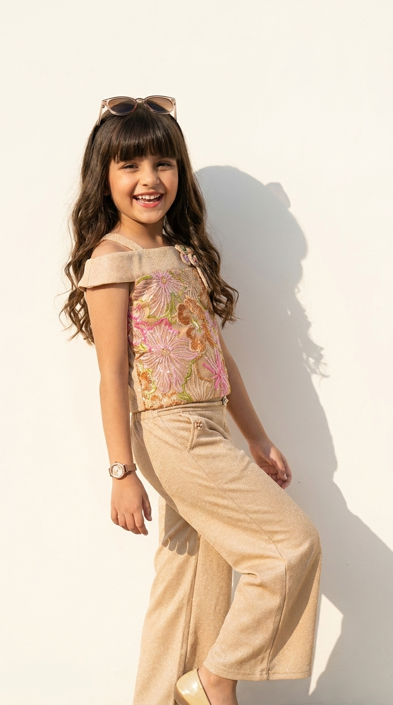 Golden Bloom Embellished Luxe Co-Ord Set
