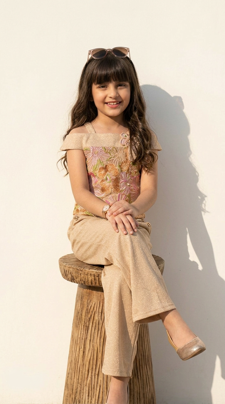 Golden Bloom Embellished Luxe Co-Ord Set