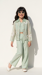 Mint Bloom Embroidered 3-Piece Co-Ord Set