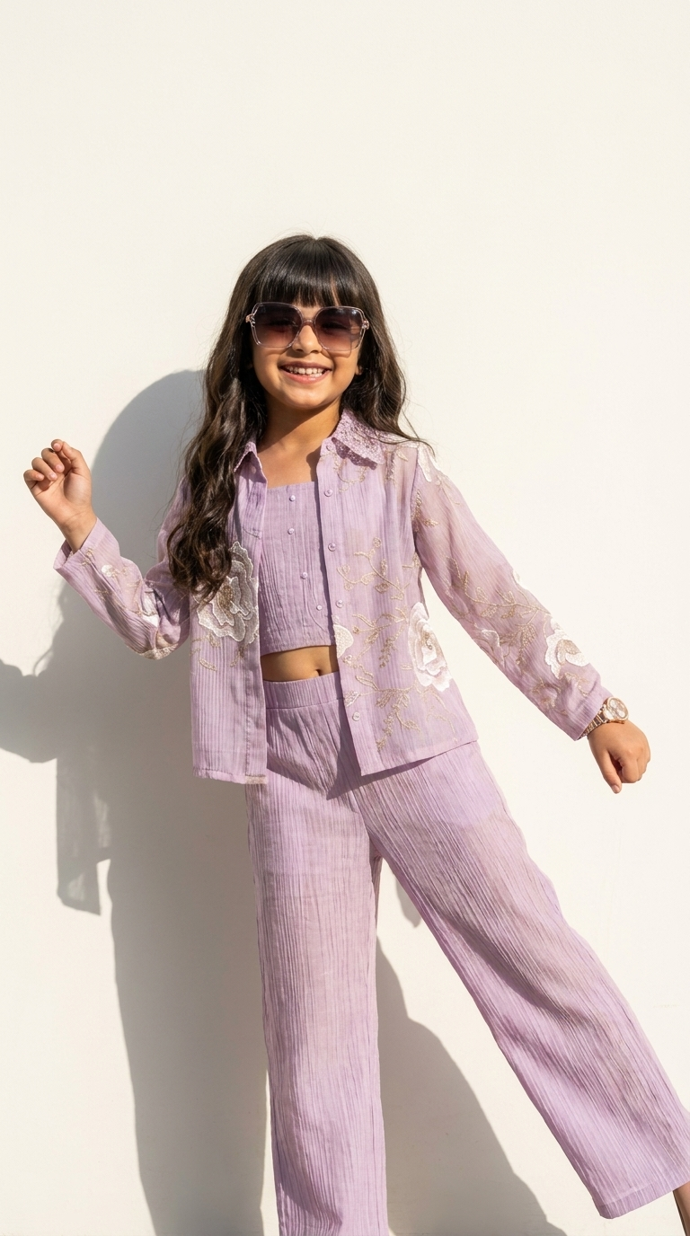 Lilac Bloom Embroidered Co-Ord Set
