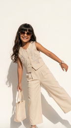 Ivory Pearl Embellished Vest Co-Ord Set