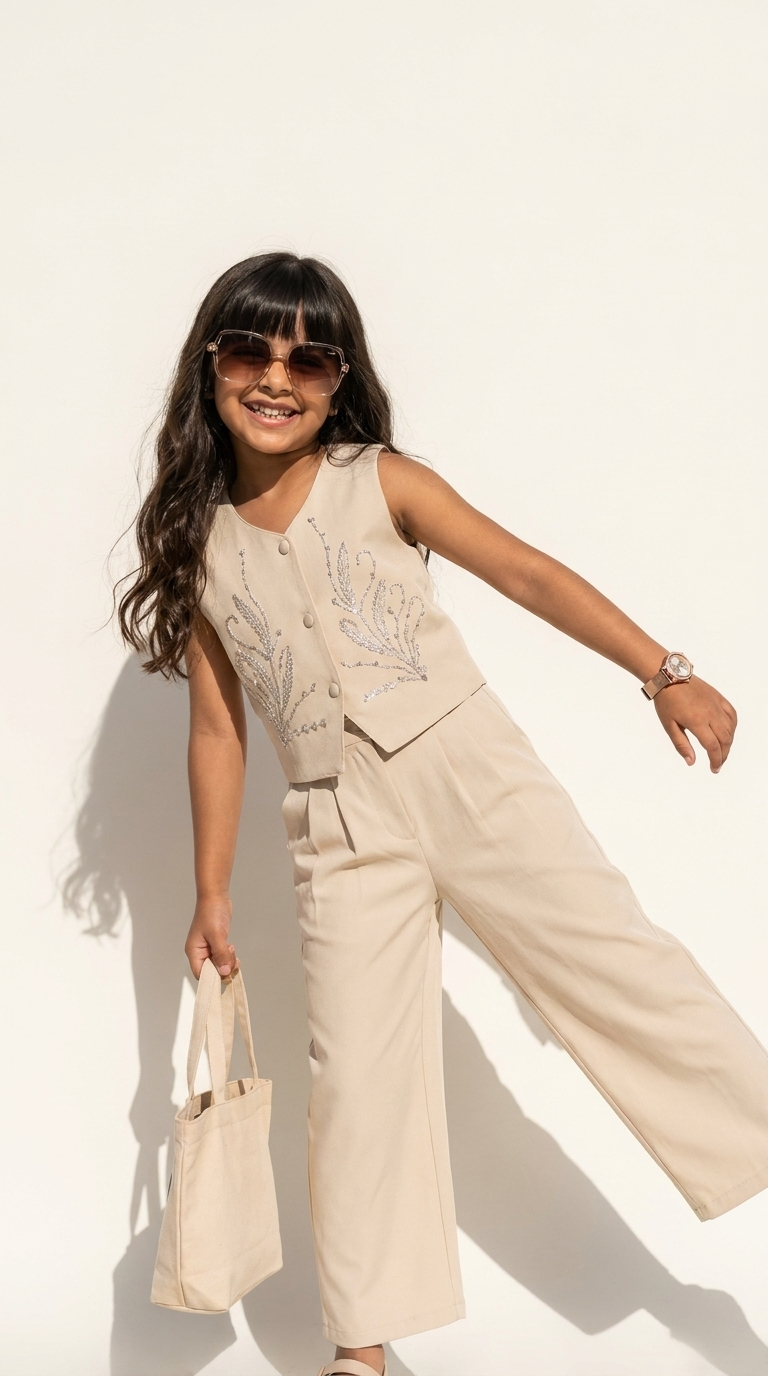 Ivory Pearl Embellished Vest Co-Ord Set