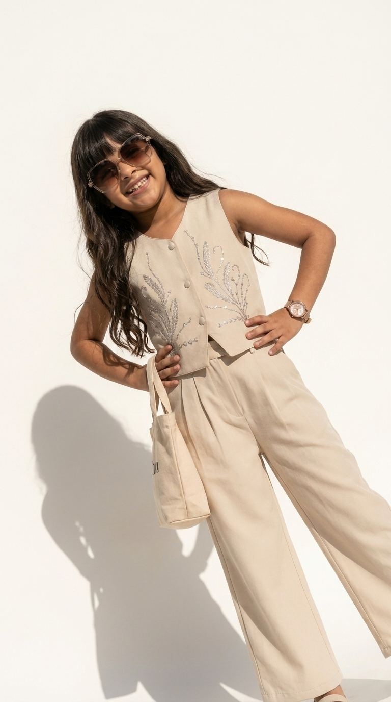 Ivory Pearl Embellished Vest Co-Ord Set