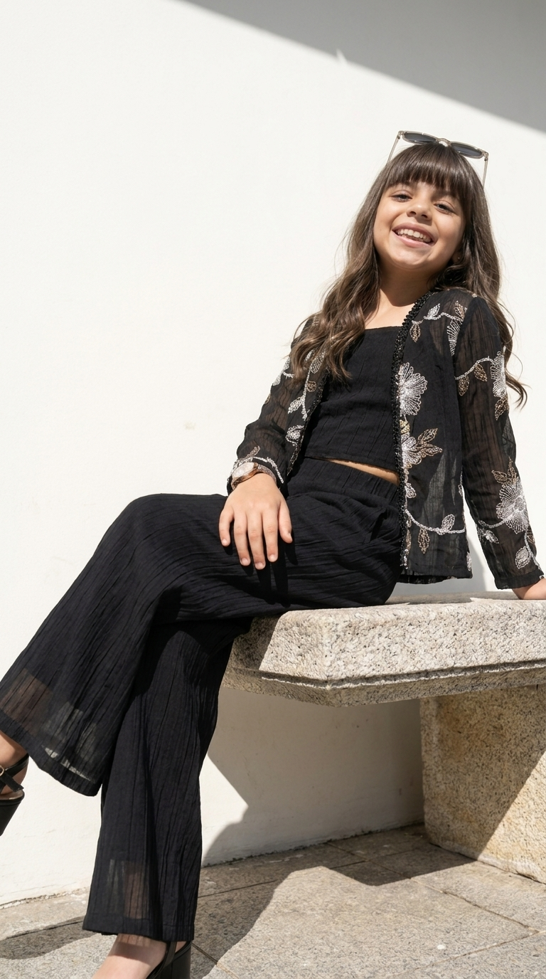 Midnight Floral Embroidered 3-Piece Co-Ord Set
