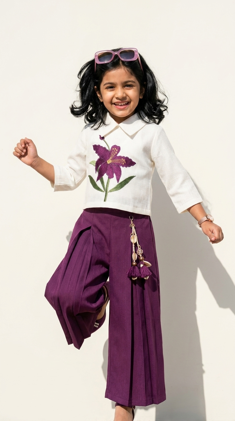 Purple Floral Embroidered Co-Ord Set