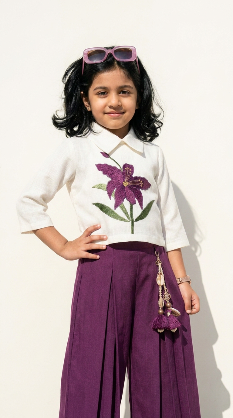 Purple Floral Embroidered Co-Ord Set