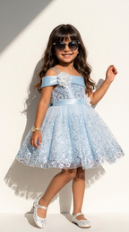 Icy Blue Sequin Bloom Party Dress