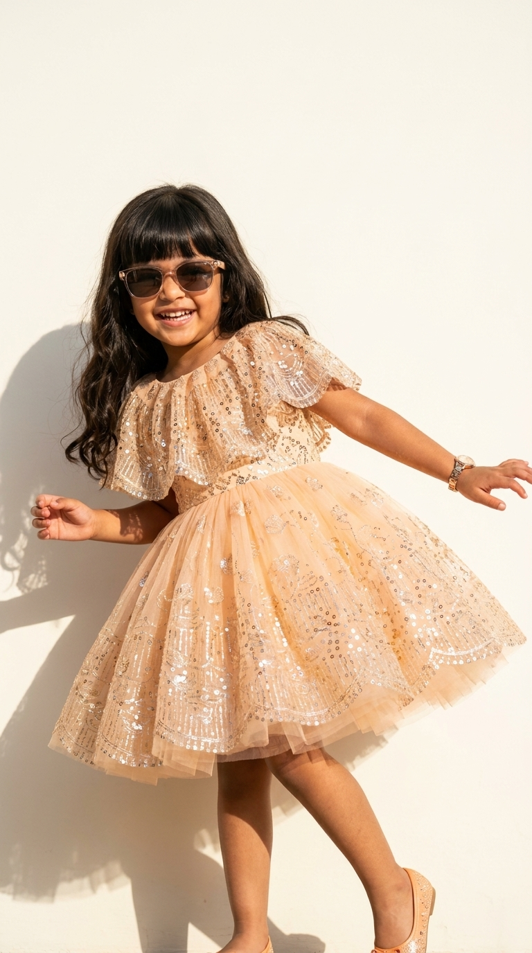 Peach Glow Sequin Princess Dress