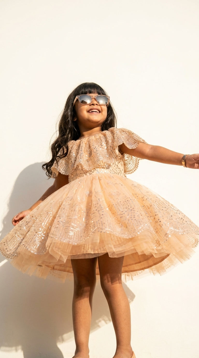 Peach Glow Sequin Princess Dress