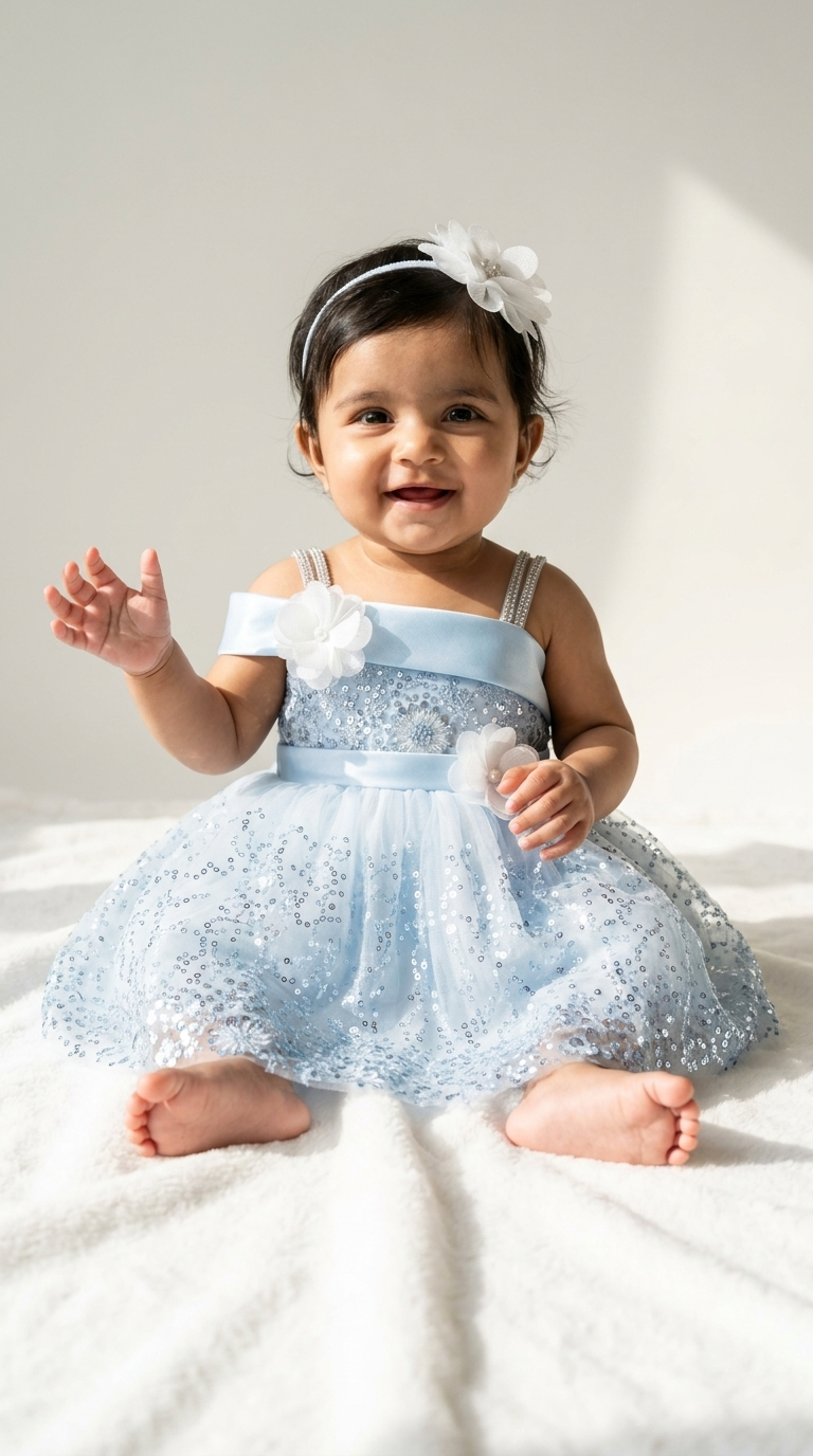 Ethnia Icy Blue Sequin Blossom Dress