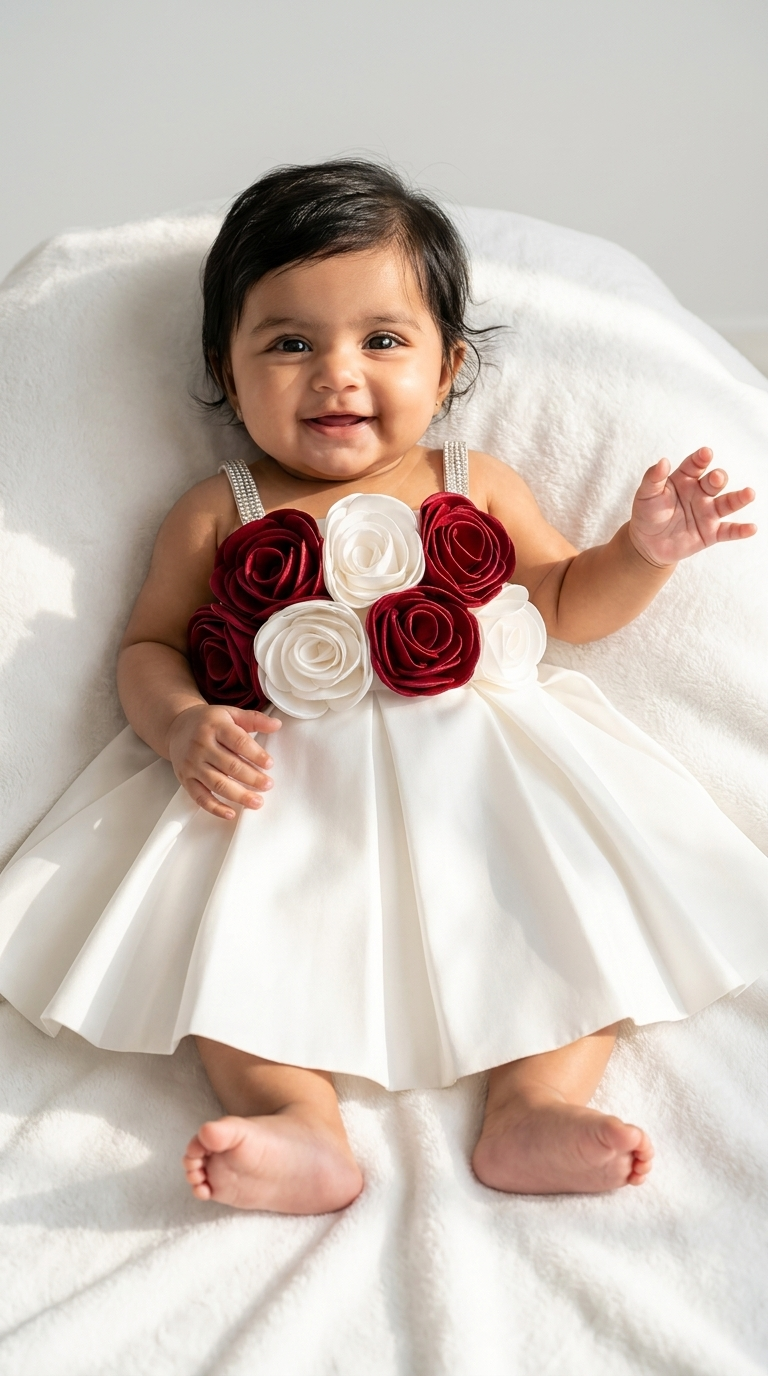 Ethnia Ivory Burgundy Rose Dress